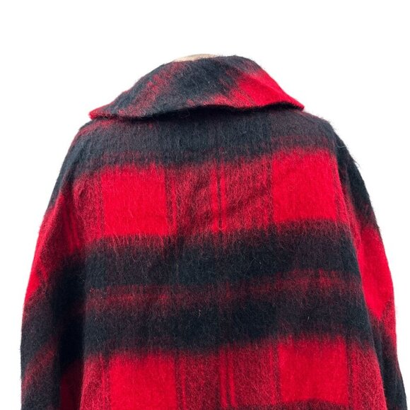 Vintage 60's D.W. Gally Wool Cape‎ Coat Button Jacket Red & Black Plaid Women XL - Picture 8 of 9